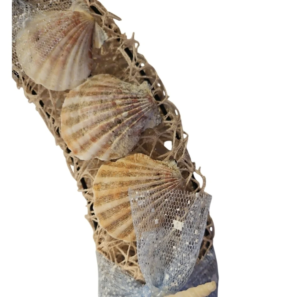 Seashell Ribbon Wreath Handmade Coastal Wall Decor